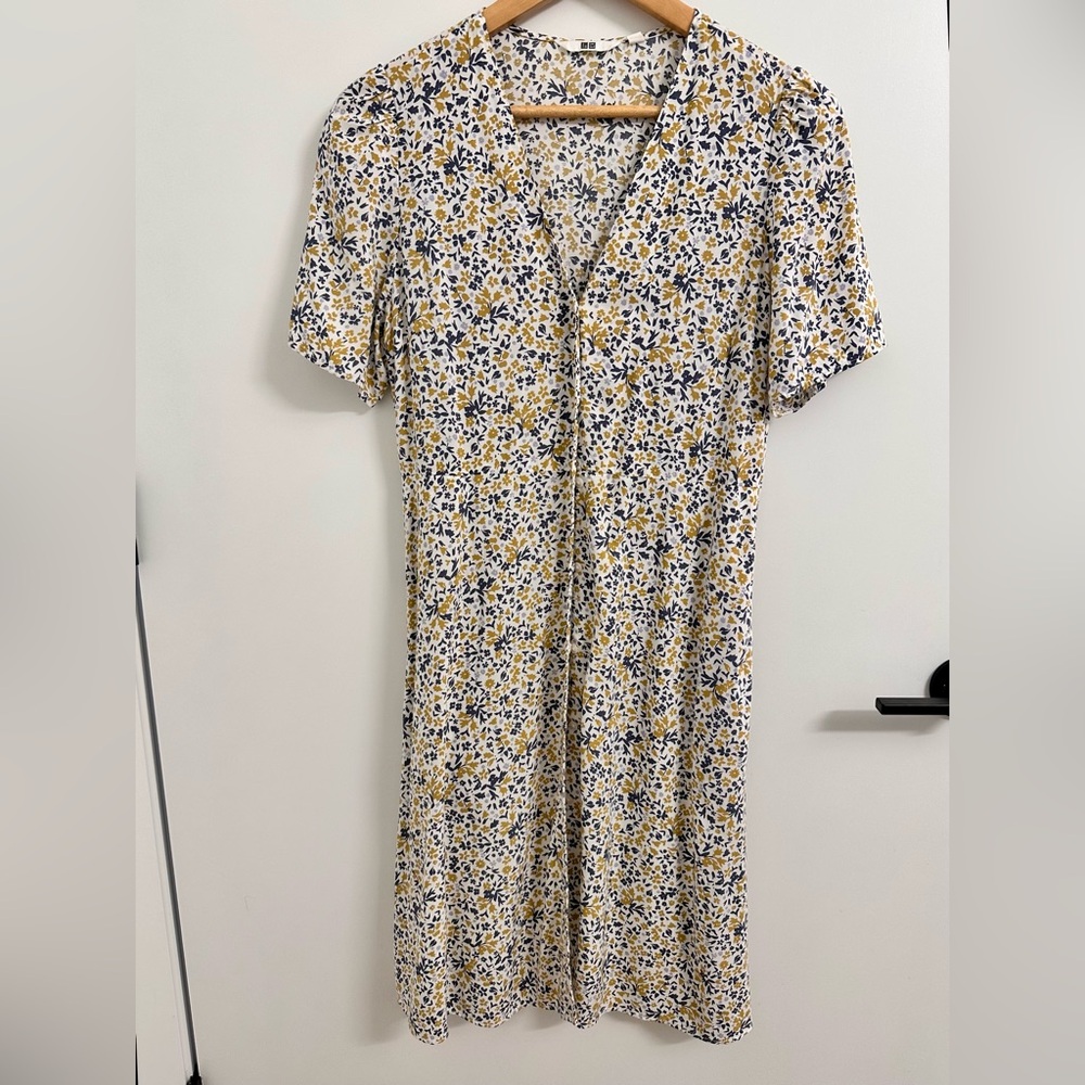 Uniqlo Yellow and Blue Floral Midi Dress